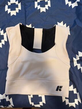 Beige Contrast-Back Crop Top with Supportive Fit